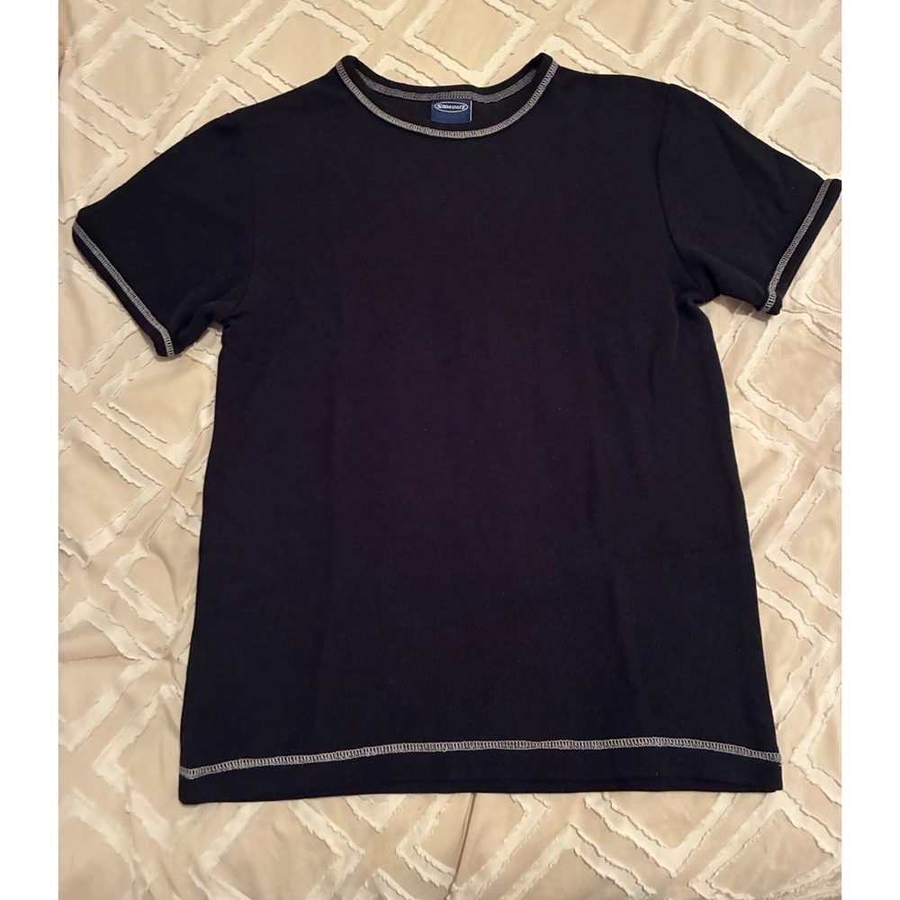 Sideout Mens Vintage 90s Y2K Black Contrast Stitch Ribbed T-Shirt Large SK8 Tee